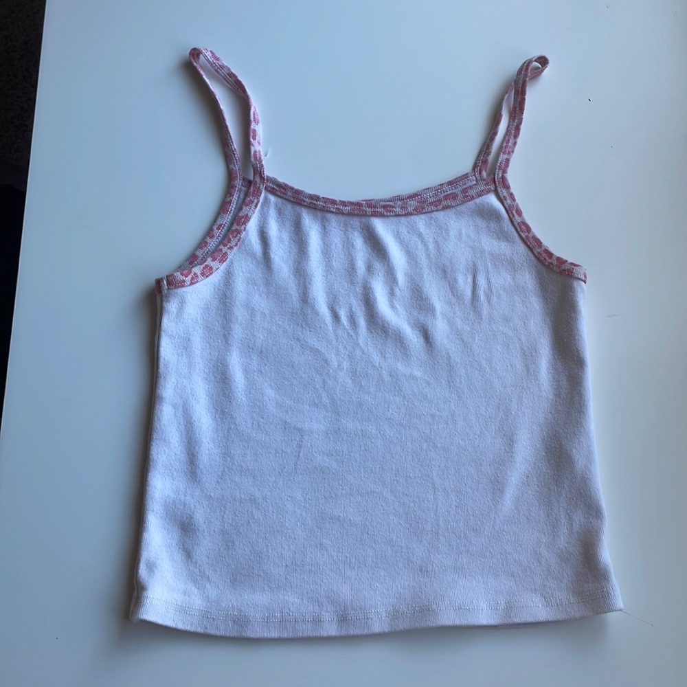 brandy Melville white tank with hot pink cheetah print lined